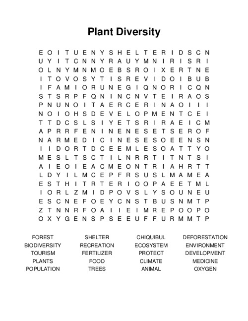 Plant Diversity Word Search Puzzle