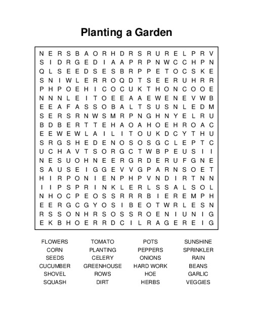 Planting a Garden Word Search Puzzle