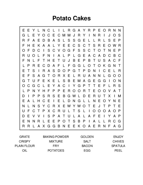 Potato Cakes Word Search Puzzle