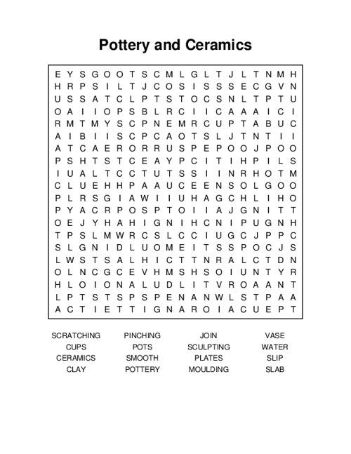 Pottery and Ceramics Word Search Puzzle