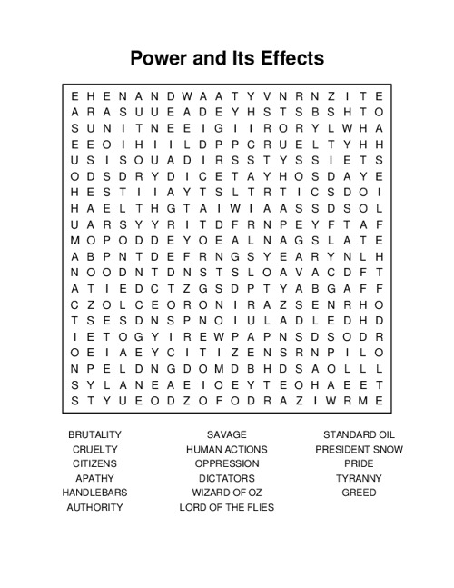 Power and Its Effects Word Search Puzzle