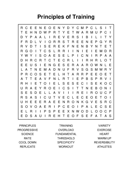 Principles of Training Word Search Puzzle