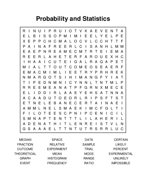 Probability and Statistics Word Search Puzzle