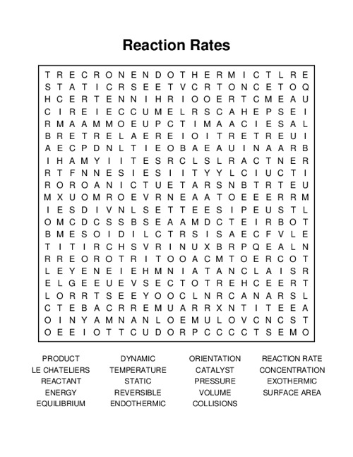 Reaction Rates Word Search Puzzle