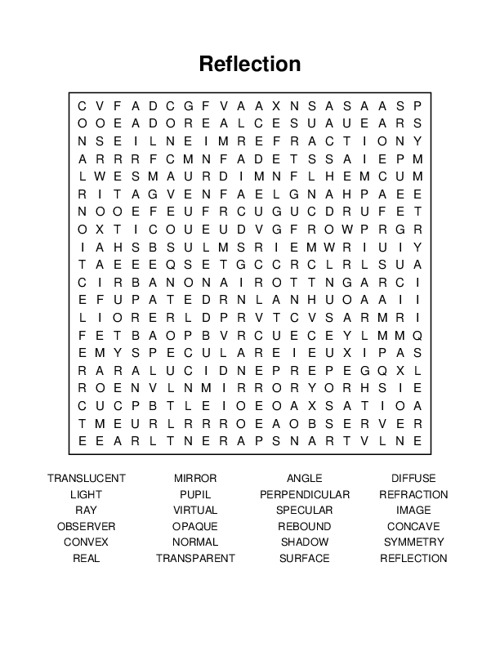 Reflection Word Search Puzzle