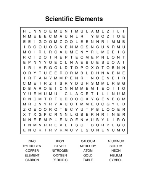 Scientific Elements Word Search Puzzle
