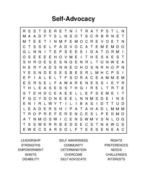 Self-Advocacy Word Search Puzzle