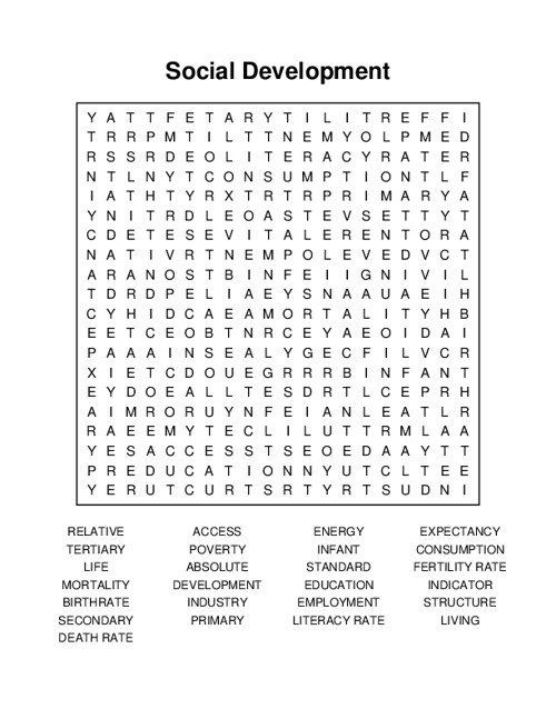Social Development Word Search Puzzle