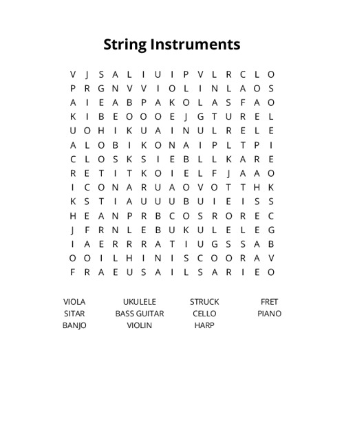 String Instruments Word Search Puzzle
