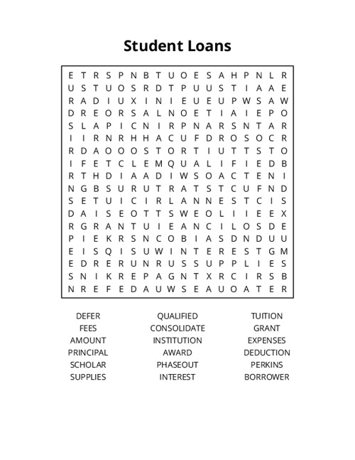 Student Loans Word Search Puzzle