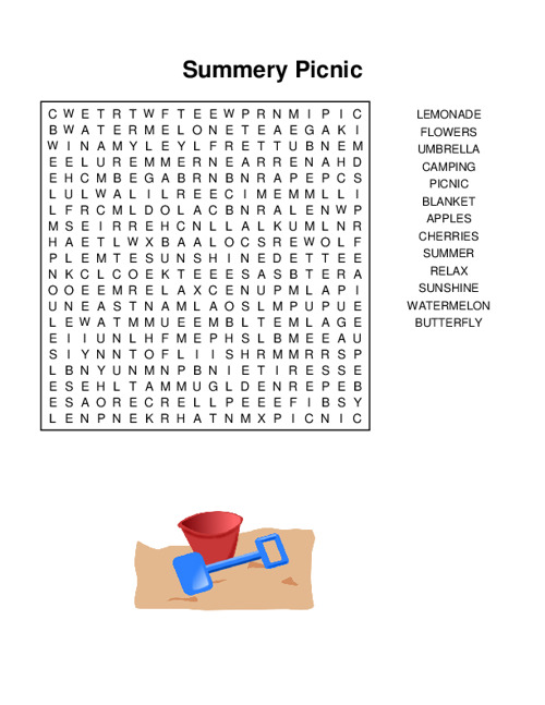 Summery Picnic Word Search Puzzle