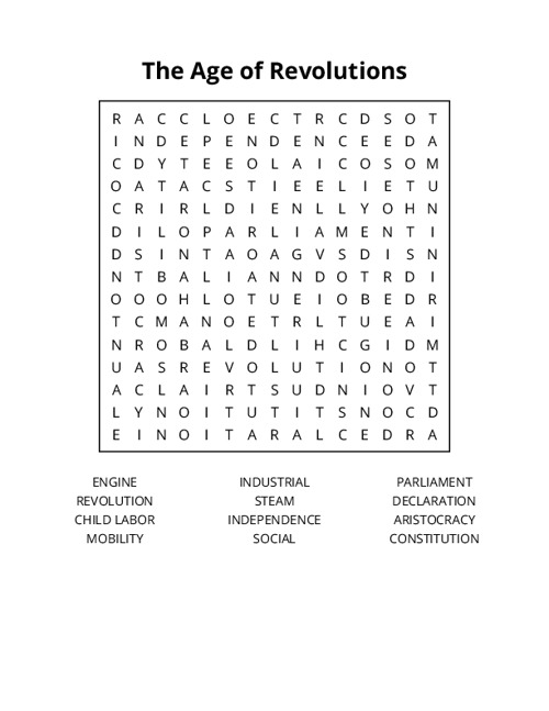 The Age of Revolutions Word Search Puzzle