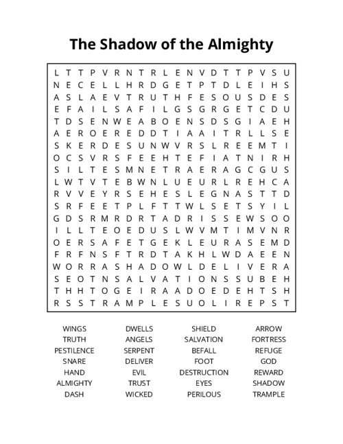 The Shadow of the Almighty Word Search Puzzle