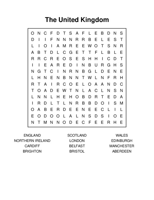 The United Kingdom Word Search Puzzle