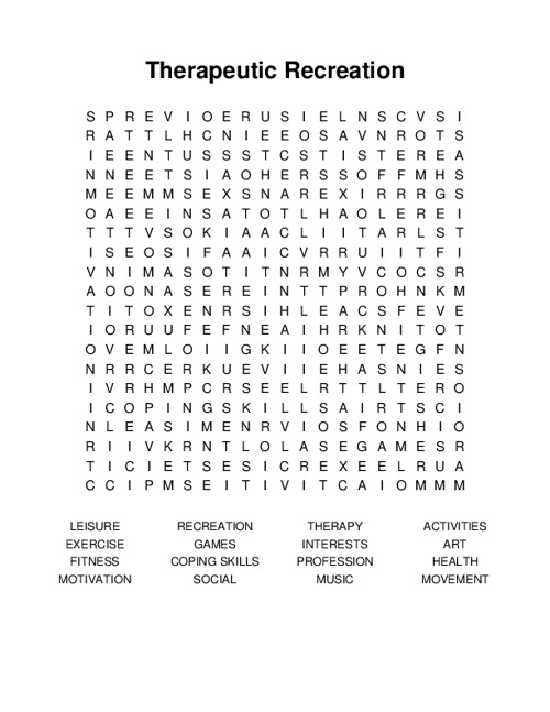 Therapeutic Recreation Word Search Puzzle