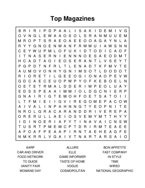 Top Magazines Word Search Puzzle