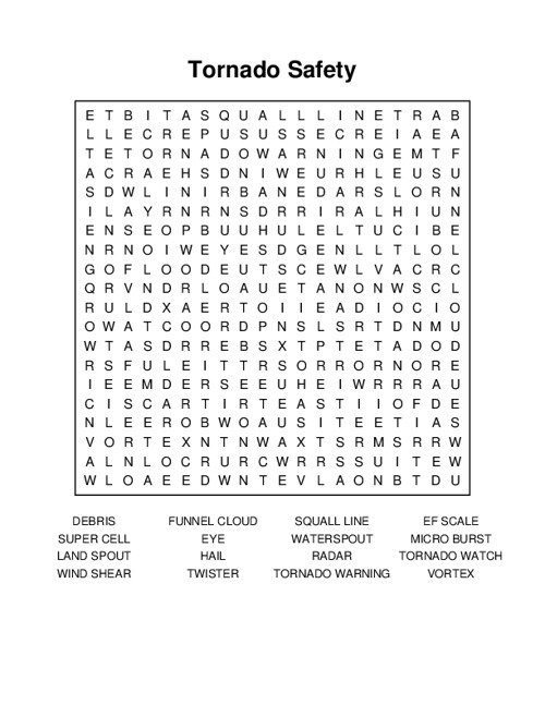 Tornado Safety Word Search Puzzle