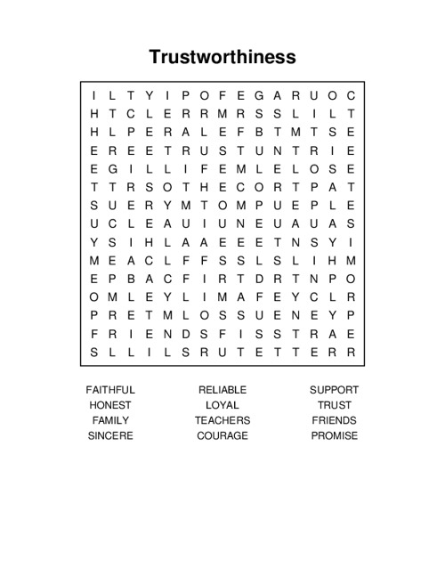 Trustworthiness Word Search Puzzle