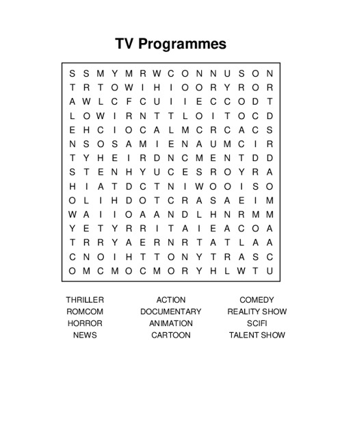 TV Programmes Word Search Puzzle