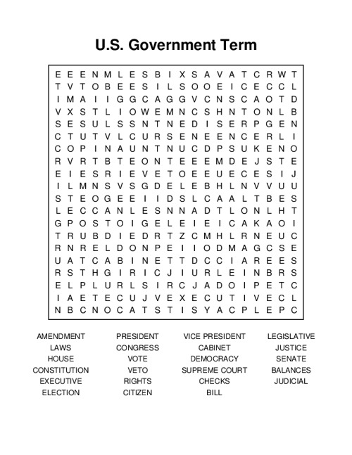 U.S. Government Term Word Search Puzzle