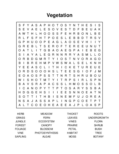 Vegetation Word Search Puzzle
