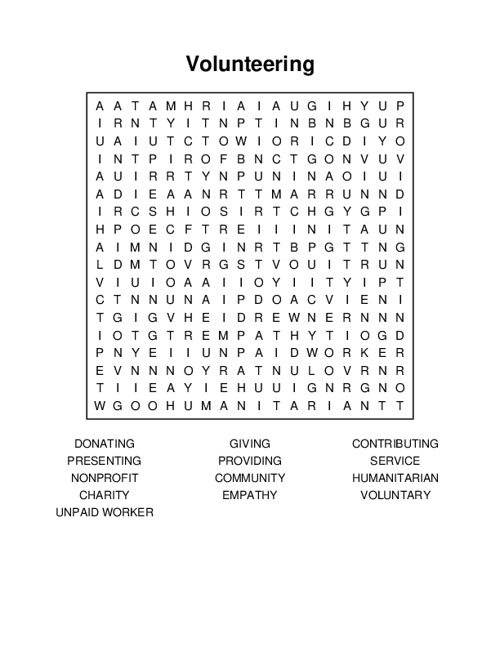Volunteering Word Search Puzzle