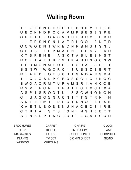 Waiting Room Word Search Puzzle