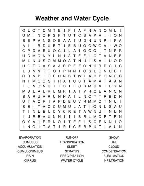 Weather and Water Cycle Word Search Puzzle