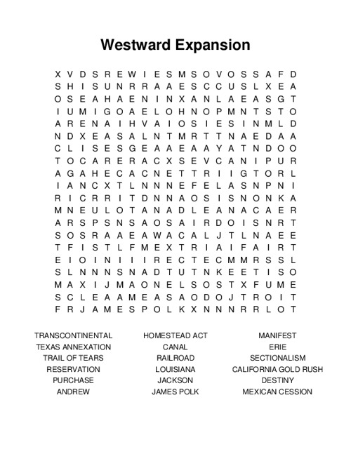Westward Expansion Word Search Puzzle