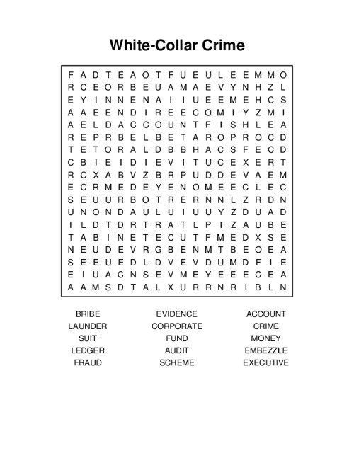 White-Collar Crime Word Search Puzzle