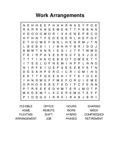 Work Arrangements Word Search Puzzle