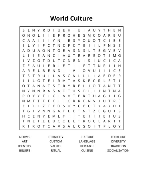 World Culture Word Search Puzzle