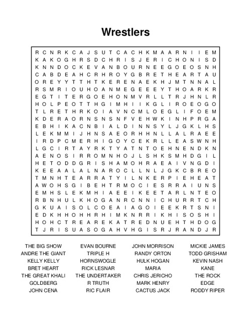 Wrestlers Word Search Puzzle
