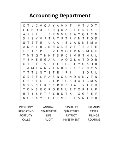 Accounting Department Word Search Puzzle