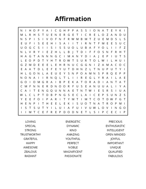 Affirmation Word Search Puzzle