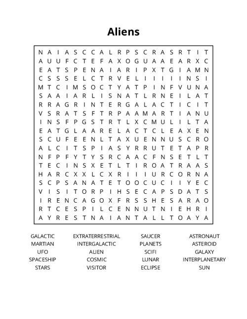 Aliens Crossword Puzzle