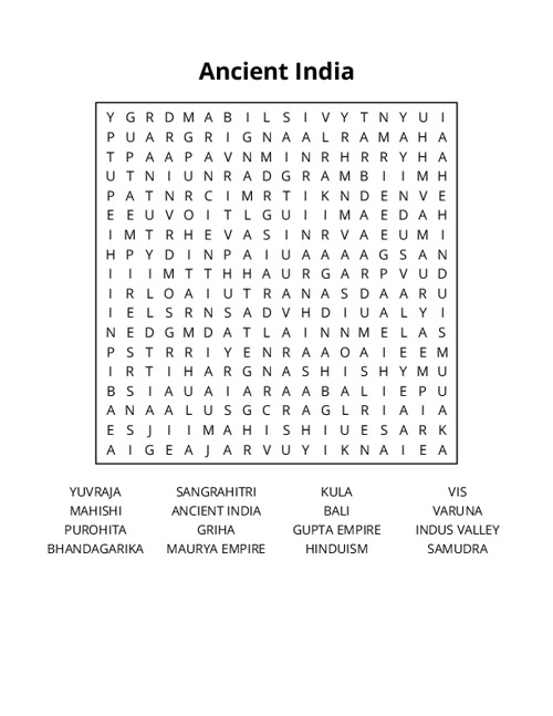 Ancient India Crossword Puzzle