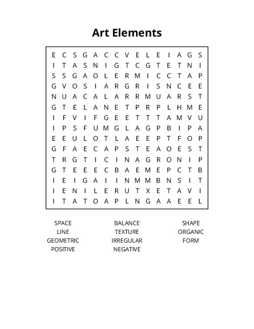 Art Elements Word Search Puzzle