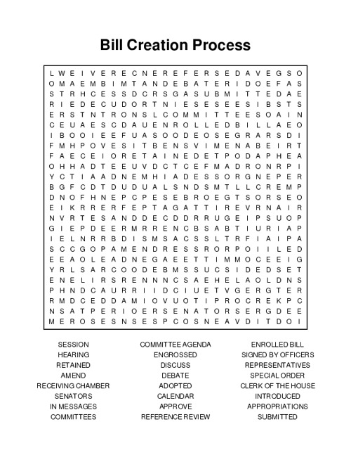 Bill Creation Process Word Search Puzzle