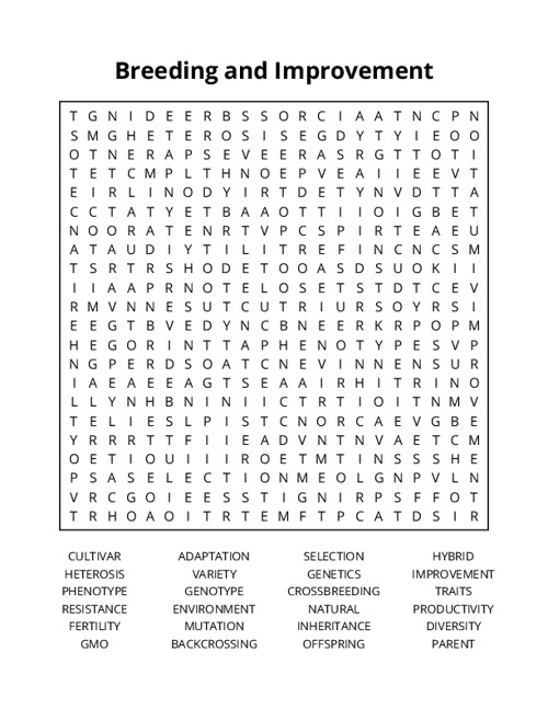 Breeding and Improvement Word Search Puzzle
