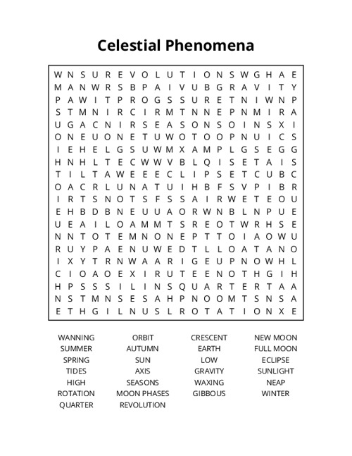 Celestial Phenomena Word Search Puzzle