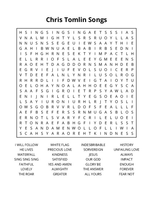Chris Tomlin Songs Crossword Puzzle
