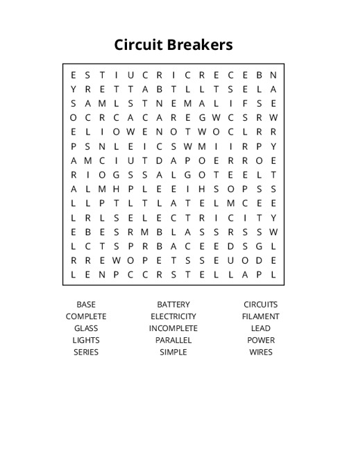 Circuit Breakers Word Search Puzzle