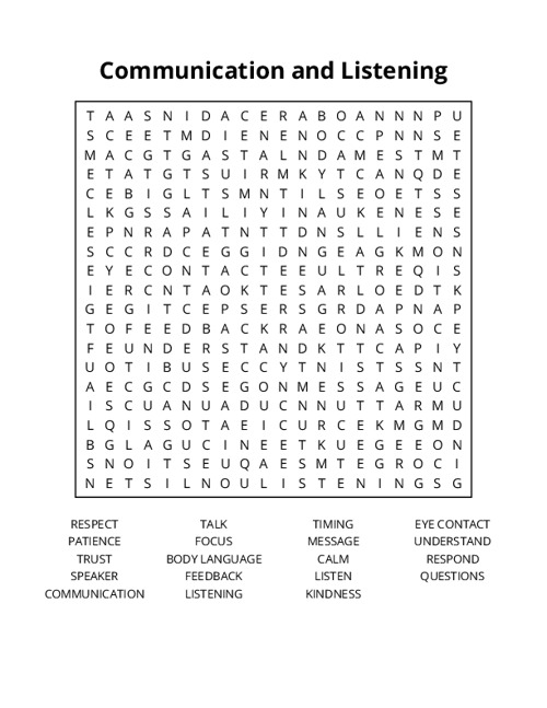 Communication and Listening Word Search Puzzle