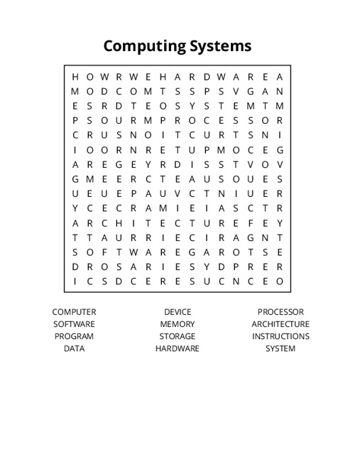 Computing Systems Word Search Puzzle