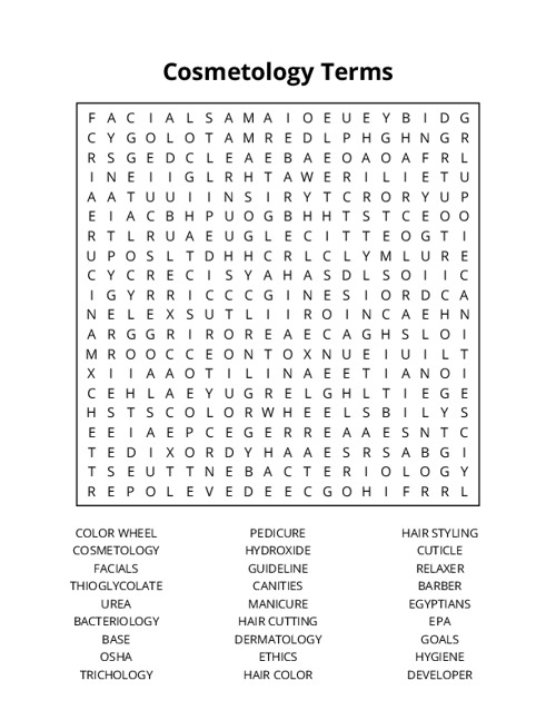 Cosmetology Terms Crossword Puzzle