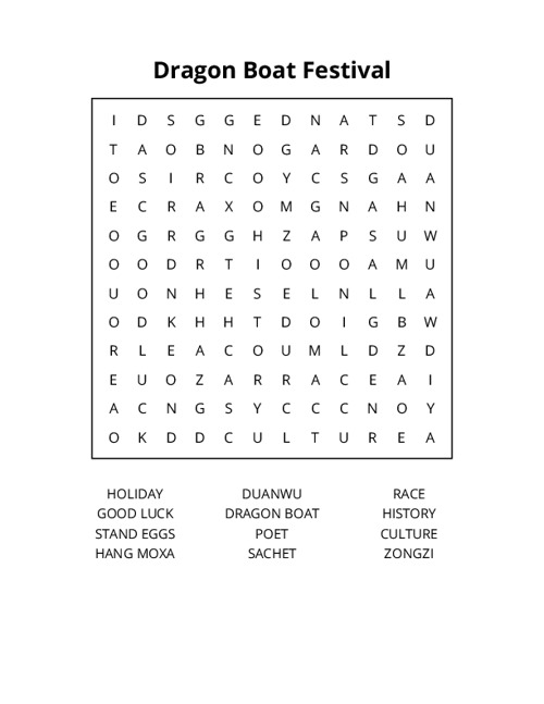 Dragon Boat Festival Word Search Puzzle