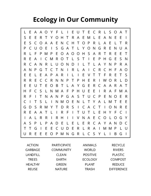 Ecology in Our Community Crossword Puzzle