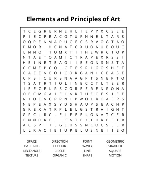 Elements and Principles of Art Crossword Puzzle