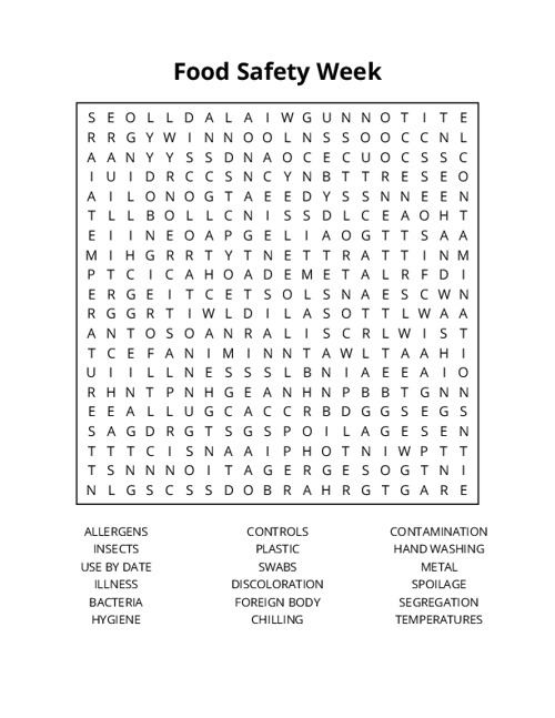 Food Safety Week Word Search Puzzle